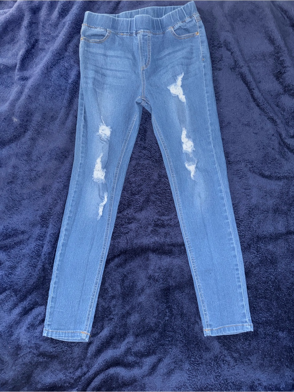 JVINI Medium Wash Blue Distressed Jeggings - Stretch Skinny